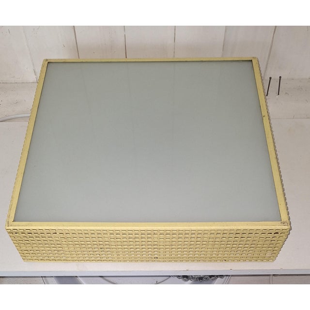 White Mid-Century Minimalist Square Ceiling Light with Yellow Metal Housing and Frosted Glass Panel, 1960s For Sale - Image 8 of 12