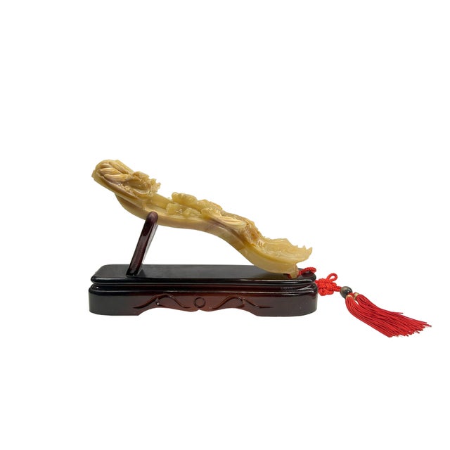 Chinese Chinese Natural Color Stone Dragon Theme Ru Yi Display Figure For Sale - Image 3 of 8