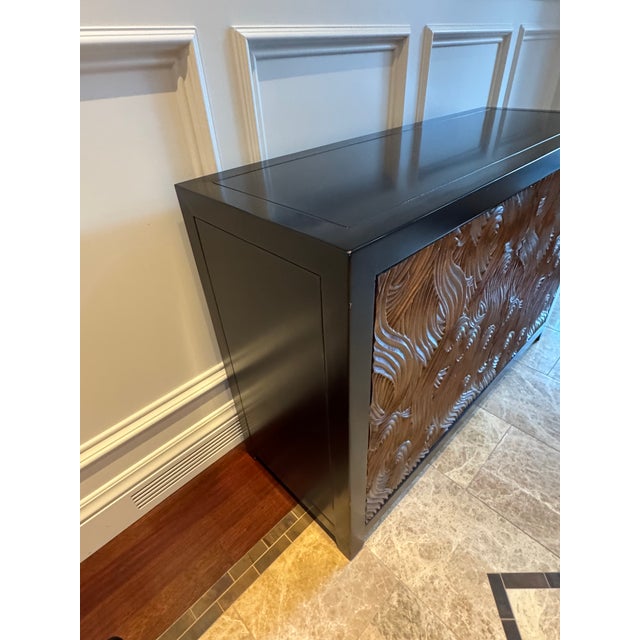 Robert Kuo Robert Kuo "Dragon Swirl" Bar Cabinet - Hand Repoussé Copper & Black Lacquer, Attributed For Sale - Image 4 of 17