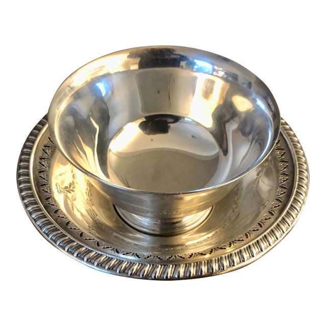 Mid 20th Century English Silver Condiment / Sauce Bowl With Saucer For Sale