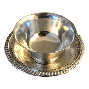Mid 20th Century English Silver Condiment / Sauce Bowl With Saucer