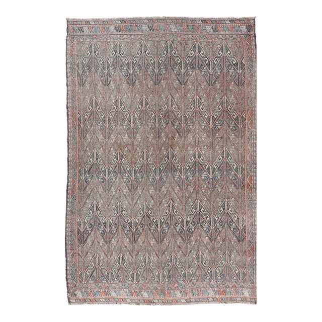 Vintage Turkish Kilim Rug With Geometric Design in Warm Earthy Tones 6'8 X 10'4 For Sale