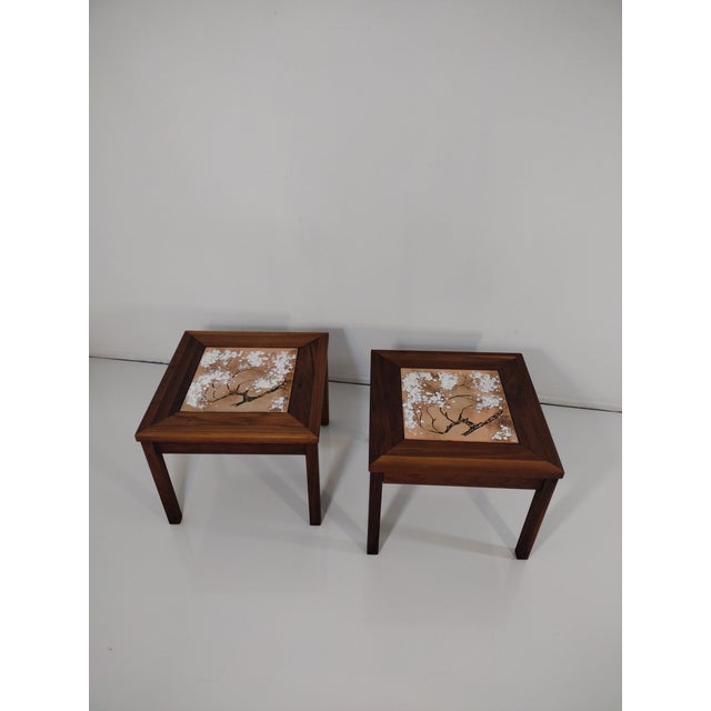 Mid-Century Modern 1970s Tile Top Walnut End Tables - a Pair For Sale - Image 3 of 13