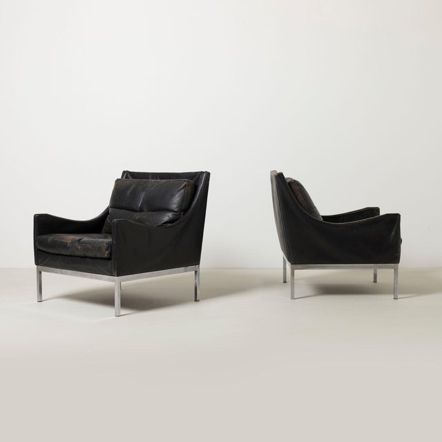 1960s Mid-Century Lounge Chairs in Chrome and Patinated Leather, Germany, 1960s, Set of 2 For Sale - Image 5 of 13