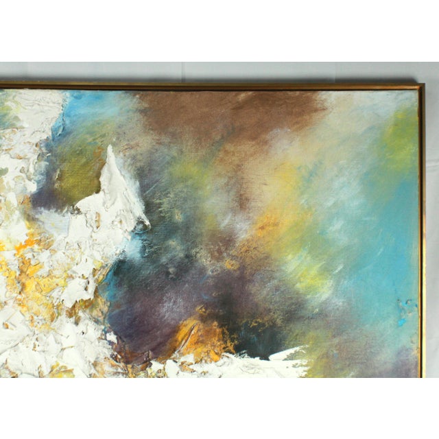 Vintage Lee Reynolds Textured Impasto Abstract Oil Painting, Blues & Earth Tones 1960's For Sale - Image 11 of 18