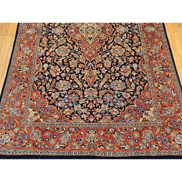 Vintage Kashan Area Rug, Handwoven Floral Pattern, Navy & Brick Red, 4’ X 6’ For Sale In Chicago - Image 6 of 12