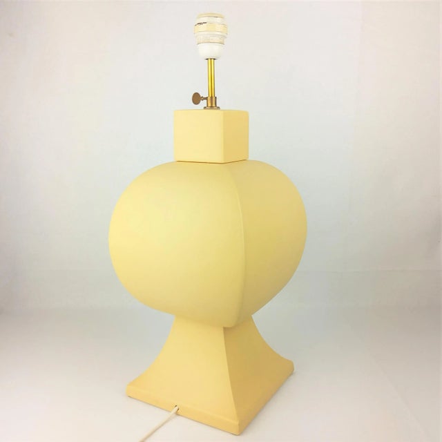 Ceramic Large Pastel Yellow Ceramic & Earthenware Table Lamp from Faïencerie Charolles, 1980s For Sale - Image 7 of 13