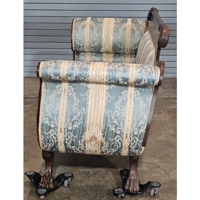 Antique American Empire Style Carved Mahogany Sofa Paw Feet Wedgewood Fabric For Sale - Image 12 of 12