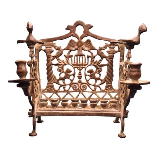Antique Early 19thC Polish Brass Bench Menorah Lions Eagle Hanukkah Lamp Rare For Sale