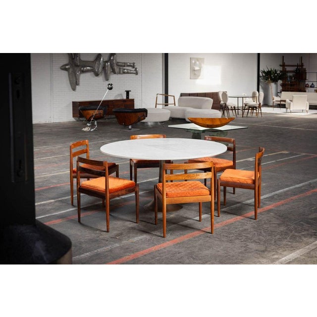 A fantastic and high-quality set of six dining chairs, Model 301 ‘Universe,’ designed by the renowned Kai Kristiansen and...