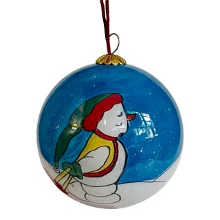 Vintage Li Bien Style Hand-Painted Snowman With Sled Glass Christmas Ornament, Original Box For Sale