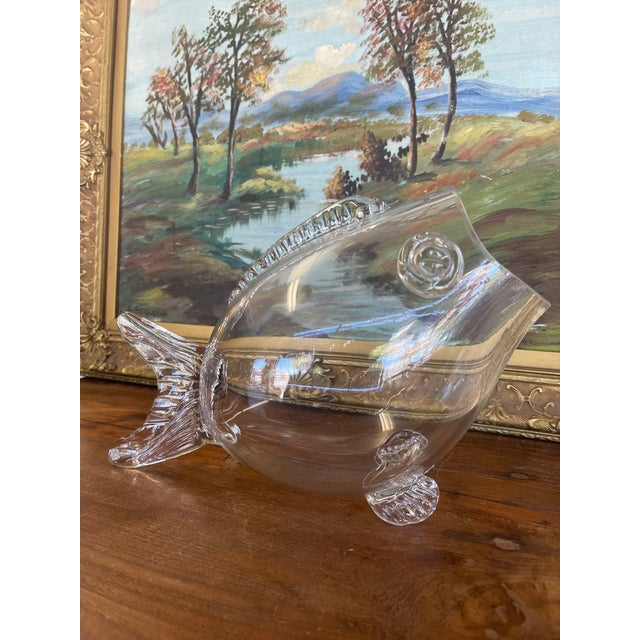1970s Mid Century Hand-Blown Clear Glass Fish Vase by Blenko Style - Sculptural Studio Art Glass Vessel. For Sale - Image 5 of 10
