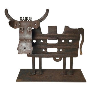 1980s Bill Heise Folk Art Found Metal Bull Sculpture For Sale