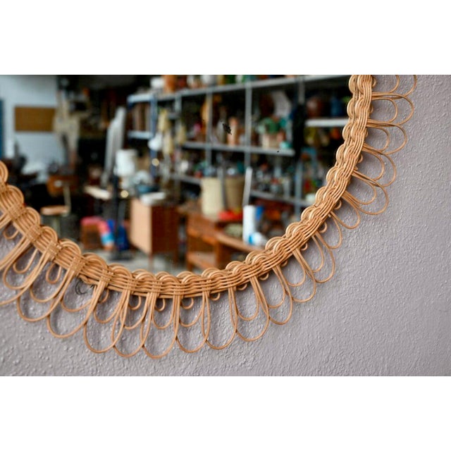 Wood Large Vintage Wicker Sun Mirror For Sale - Image 7 of 8