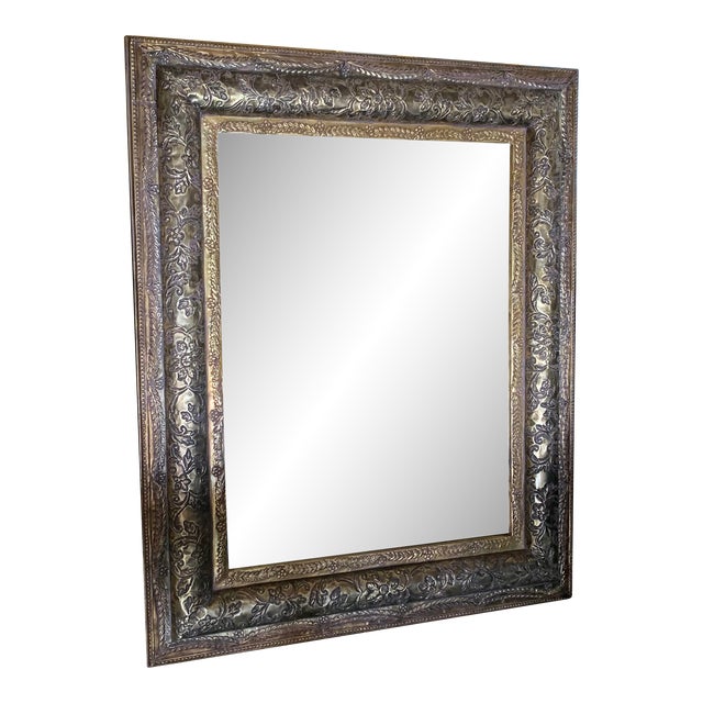 Vintage Inspired Ornate Gold Tone Pressed Tin Mirror For Sale