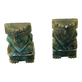 Antique Pair of Aztech Jade Bookends For Sale