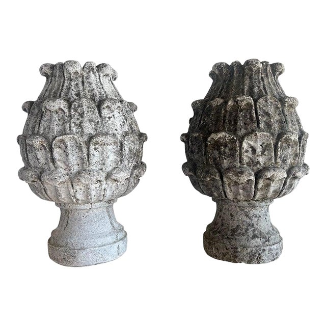 Pair of 19th C. Italian Stone Artichokes For Sale