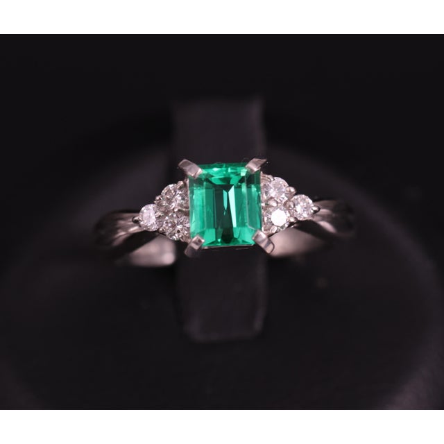 Late 20th Century Gia Colombian No Oil Emerald & 0.18ct Diamond Platinum Ring Size 6 For Sale - Image 11 of 18