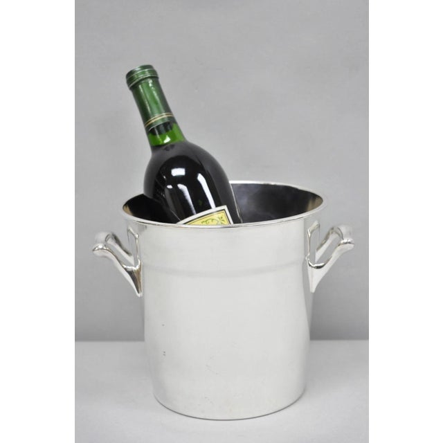 Vintage Mid Century Modern Silver Plated Modernist Twin Handle Bar Champagne Chiller Ice Bucket by Crescent. Circa Mid...