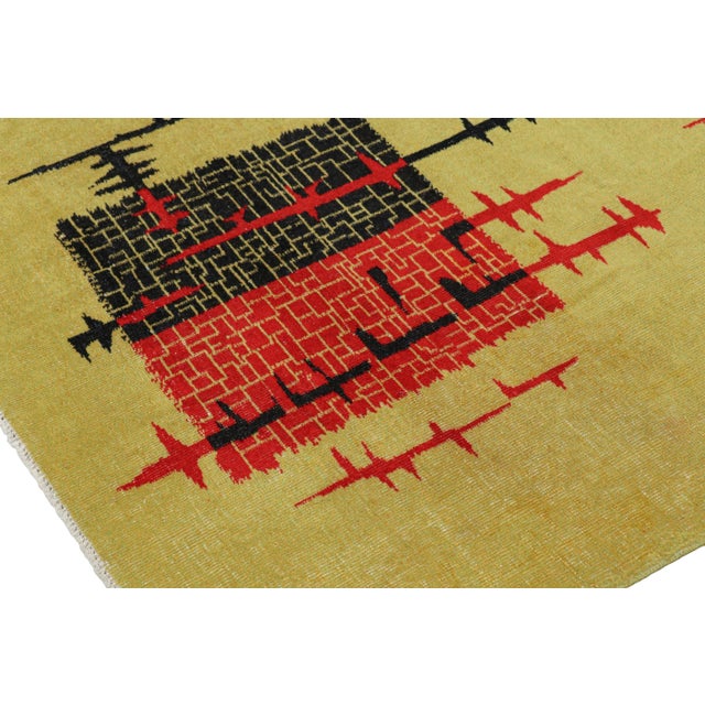 Vintage Zeki Müren Rug in Chartreuse With Red and Black Patterns | Rug & Kilim For Sale In New York - Image 6 of 7