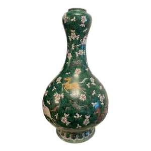 Large 19th Century Chinese Biscuit Sancai - Glazed Garlic Neck Vase With Horses