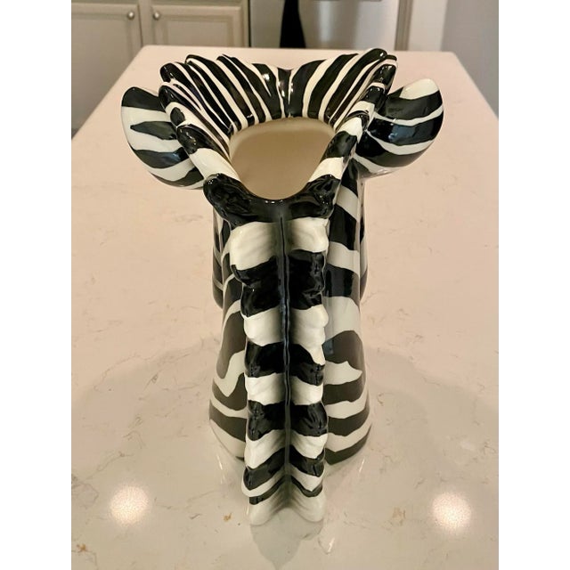 Vintage Zebra Head Large Ceramic Planter Vase, 1970s For Sale - Image 9 of 10