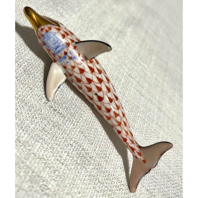 MCM Herend Hand Painted Fishnet Hungarian Porcelain With 24k Gold Accents Dolphin For Sale In Naples, FL - Image 6 of 6