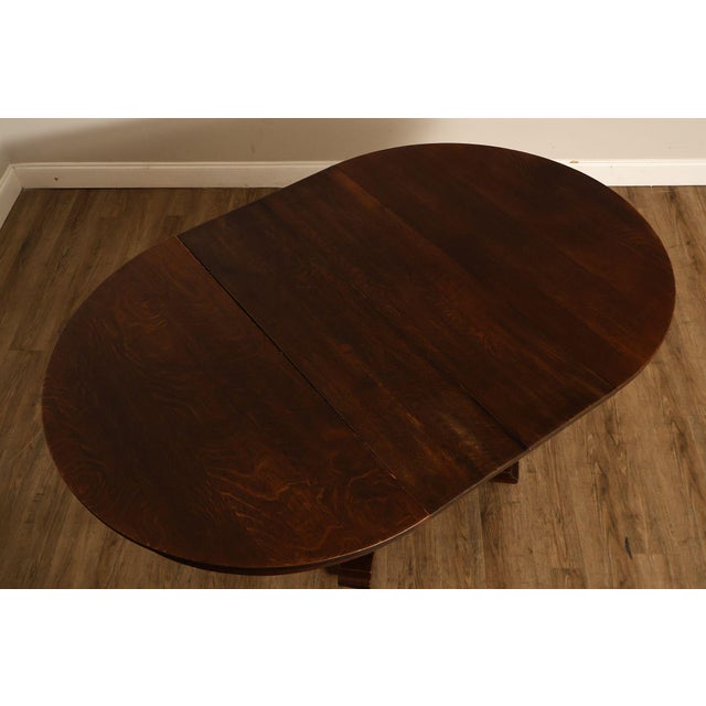Wood Antique Stickley Brothers 48" Round Oak Dining Table w/2 leaves For Sale - Image 7 of 18