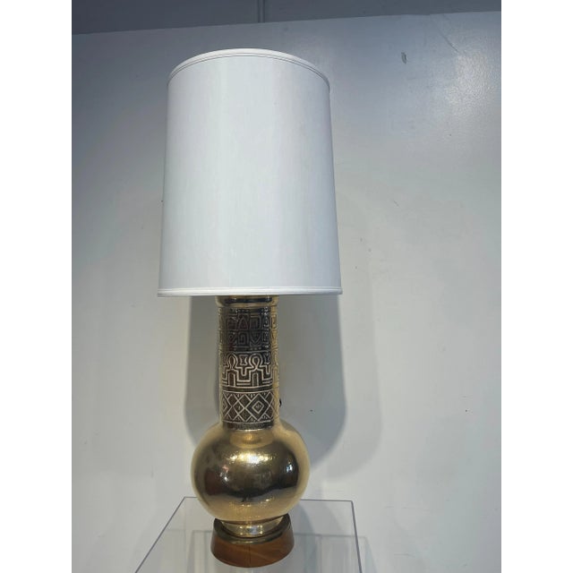 Gilded Hollywood Regency Table Lamp With Egyptian Revival Ceramic Heirogylph Motifs For Sale - Image 10 of 10