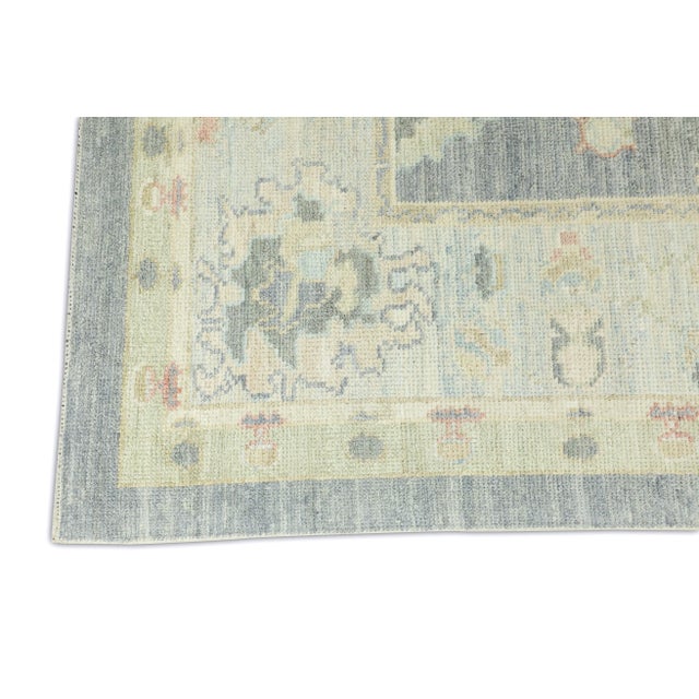 Moon Mist Gray Field Multicolor Handwoven Turkish Oushak Rug 7'1" X 10' For Sale In Houston - Image 6 of 7