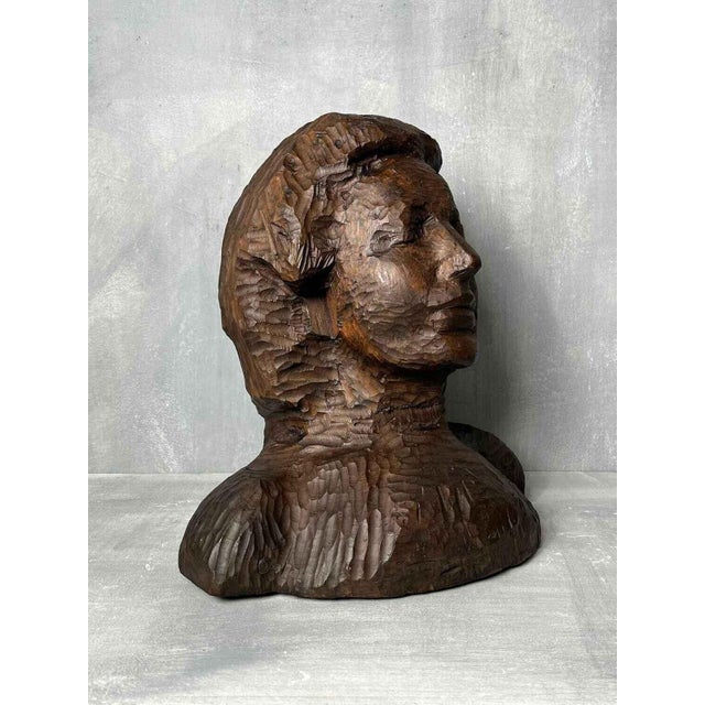 Antique Carved Wooden Female Bust For Sale - Image 6 of 10
