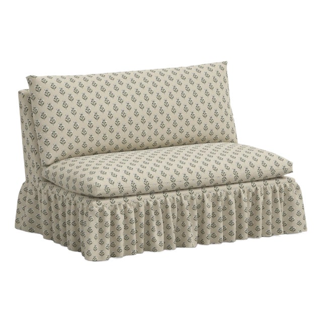 Stoffer Home x Cloth & Company Thelma 47" Ruffle Settee in Francie Sage For Sale