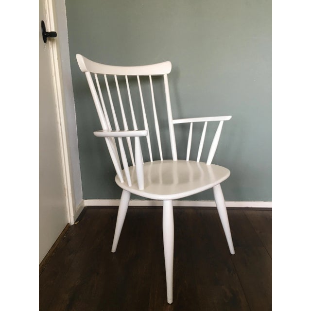Wood Set of White Spindle Back Armchairs by Yngve Ekström, 1950s For Sale - Image 7 of 10