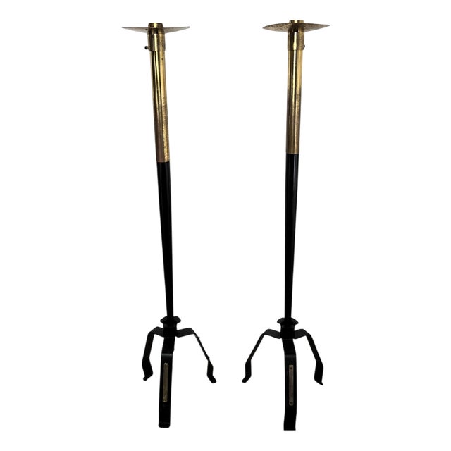 Tall Mid-Century Modern Italian Floor Candleholders, 1970s, Set of 2 For Sale