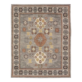 Modern Khotan Rug With Circular Medallions in Shades of Gray, Brown and Yellow 12'8 X 15'1 For Sale