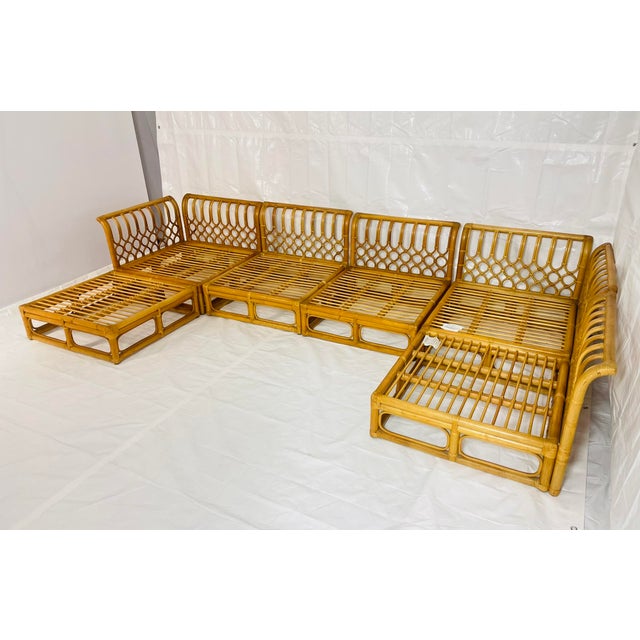 1970s Vintage 6-Piece Bamboo Modular Sofa, Cream Upholstery, 1970s For Sale - Image 5 of 18