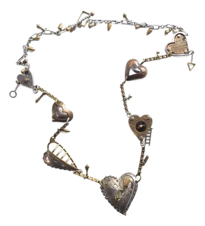 Vintage Thomas Mann Sterling and Brass Heart Charm Necklace