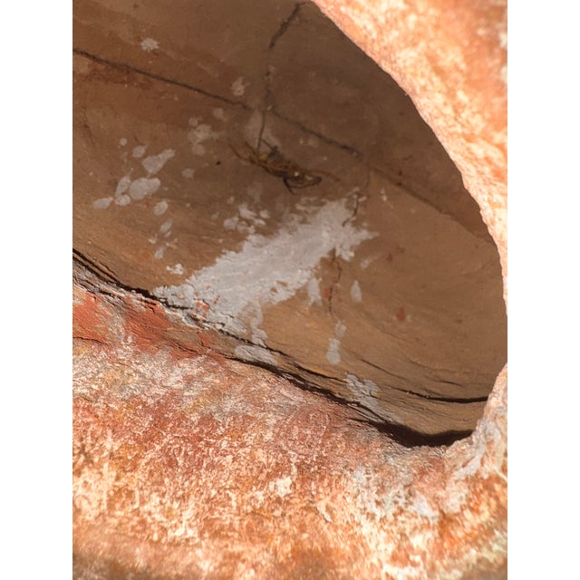 Large Hand-Thrown Terracotta Floor Jar With Artichoke Relief, Scroll Handles and Natural Whitewash Patina For Sale - Image 4 of 15