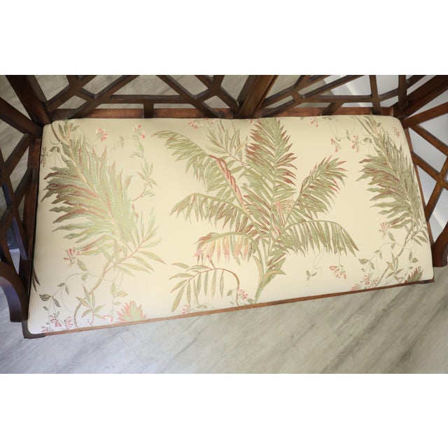 Vintage Chinese Chippendale Style Double-Back Walnut Settee With Botanical Upholstery For Sale In Raleigh - Image 6 of 10