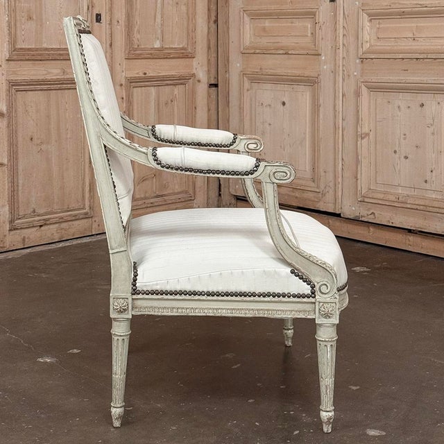 19th Century Louis XVI Painted Salon Armchair ~ Fauteuil For Sale - Image 12 of 17