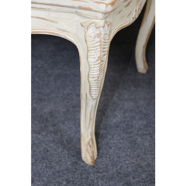 Pair Louis XV Style French Cream Distressed Painted Cane Back Armchairs For Sale - Image 16 of 16