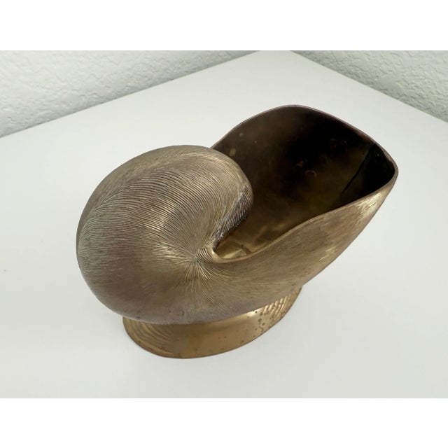1970s Brass Nautilus Shell Planter Vase For Sale - Image 5 of 9