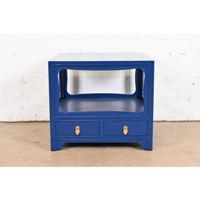 Mid-Century Modern Michael Taylor for Baker Far East Collection Blue Lacquered Nightstand or Side Table, Newly Refinished For Sale - Image 3 of 12