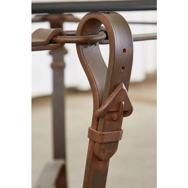 Adnet Hermes Style Faux Leather Iron Strap Cocktail Table For Sale - Image 11 of 13