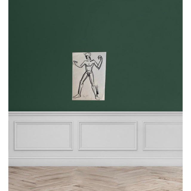 1949 Artist Studio Charcoal Drawing of a Muscle Man, 15” X 10.5” For Sale - Image 9 of 9