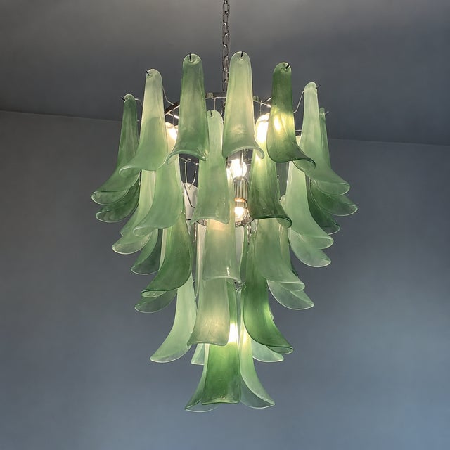 Contemporary Mazzega-Style Frosted Green Random Glass Chandelier For Sale - Image 15 of 16