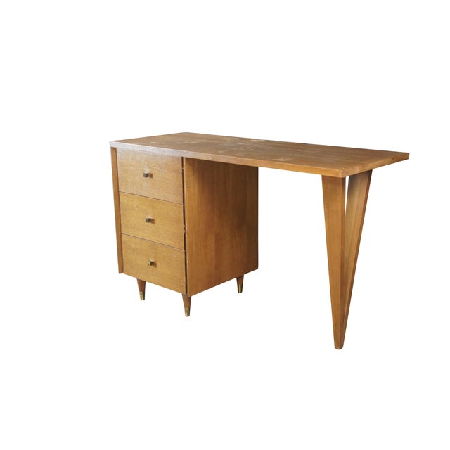 Mid-Century Modern 1960s John Stuart Mid Century Modern Hairpin Leg Maple Writing Desk Table Drawers For Sale - Image 3 of 12