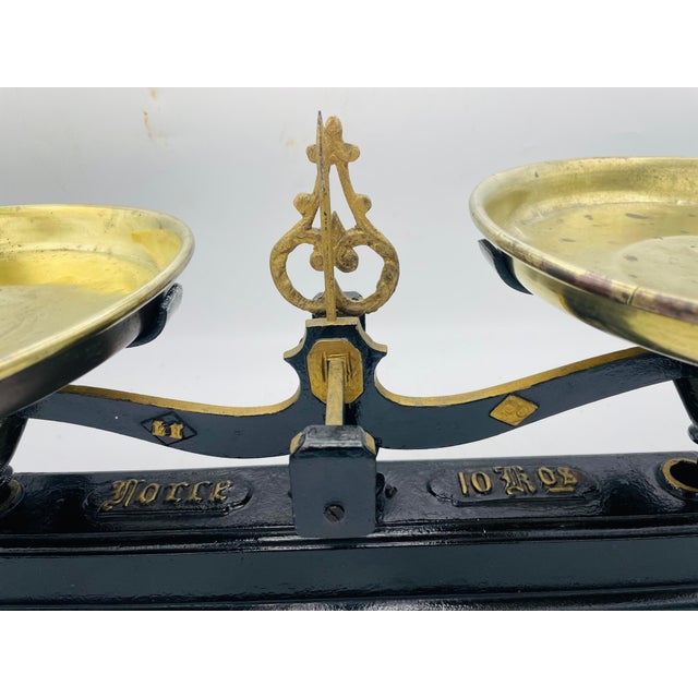 Black Antique English Iron Scale With Brass Trays For Sale - Image 8 of 8