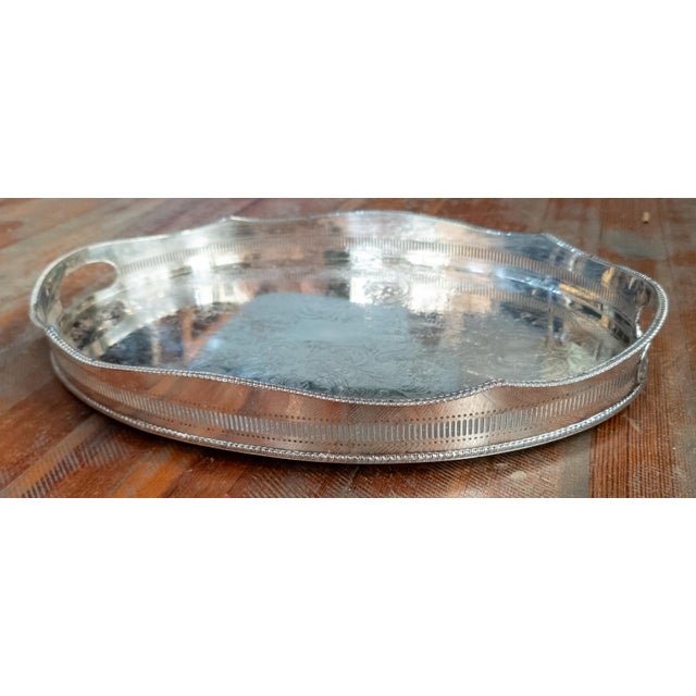 Mid 20th Century 20th Century English Sheffield Silverplate Drinks Bar Tray With Gallery For Sale - Image 5 of 13