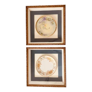 Mid 20th Century Large Plates in Shadow Boxes - Set of 2